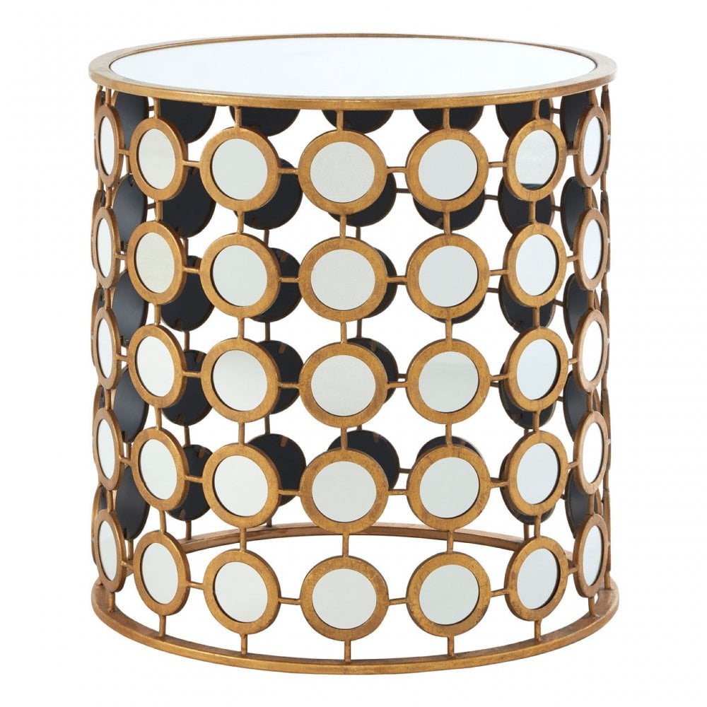 Zodiac Gold Finish Mirror Side Table, Mirrored Glass, Gold