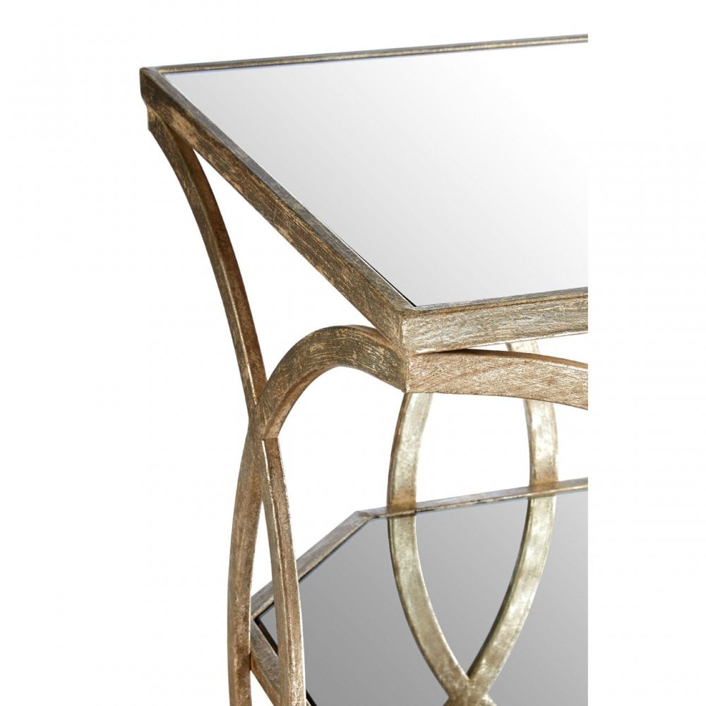 Zodiac Cross Design Side Table, Mirrored Glass, Silver