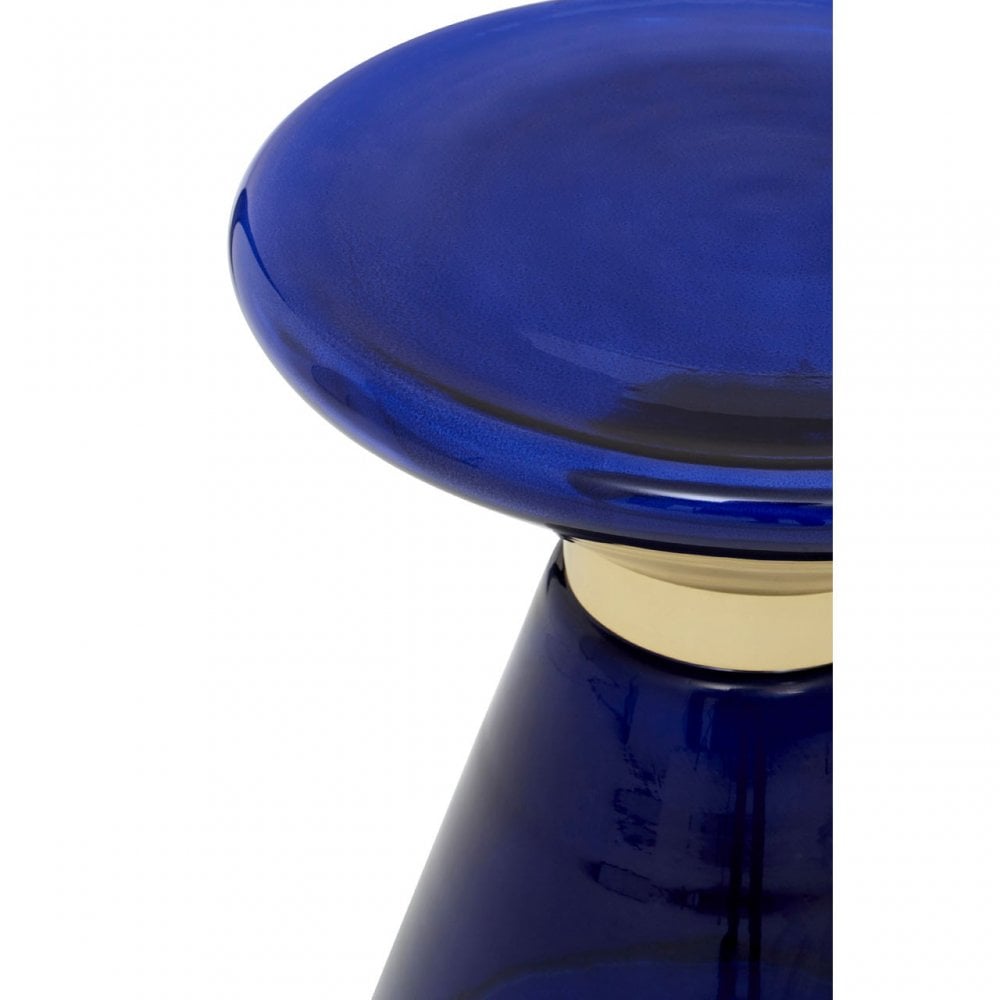Martini Blue Glass / Gold Finish Side Table, Glass, Steel, Blue