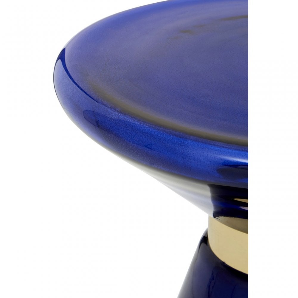 Martini Blue Glass / Gold Finish Side Table, Glass, Steel, Blue