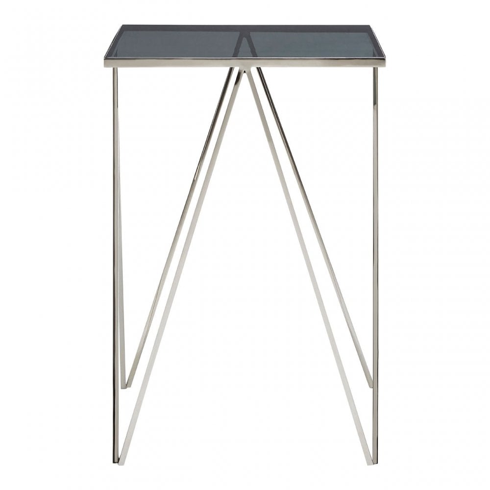 Gianna Square Triangular Side Table, Stainless Steel, Glass, Black
