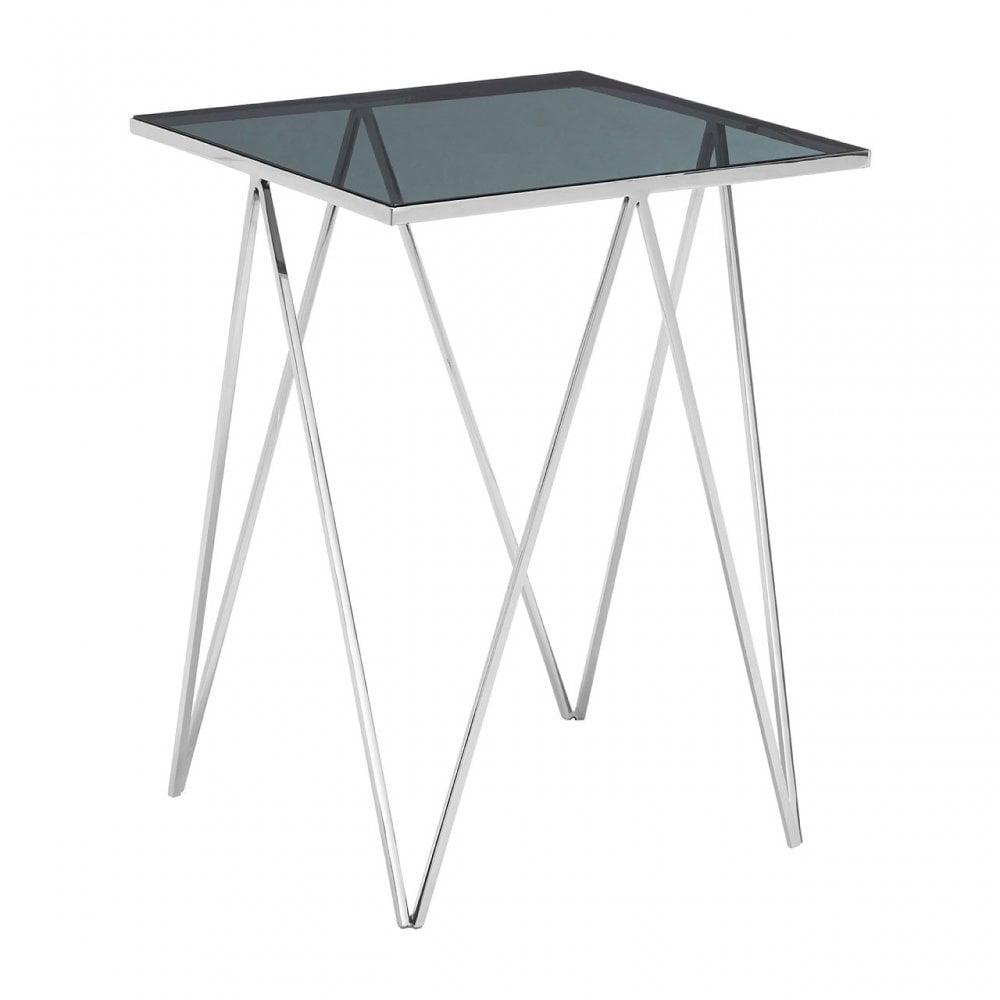 Gianna Square Triangular Side Table, Stainless Steel, Glass, Black