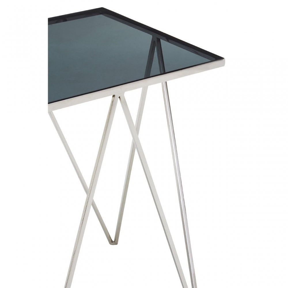 Gianna Square Triangular Side Table, Stainless Steel, Glass, Black