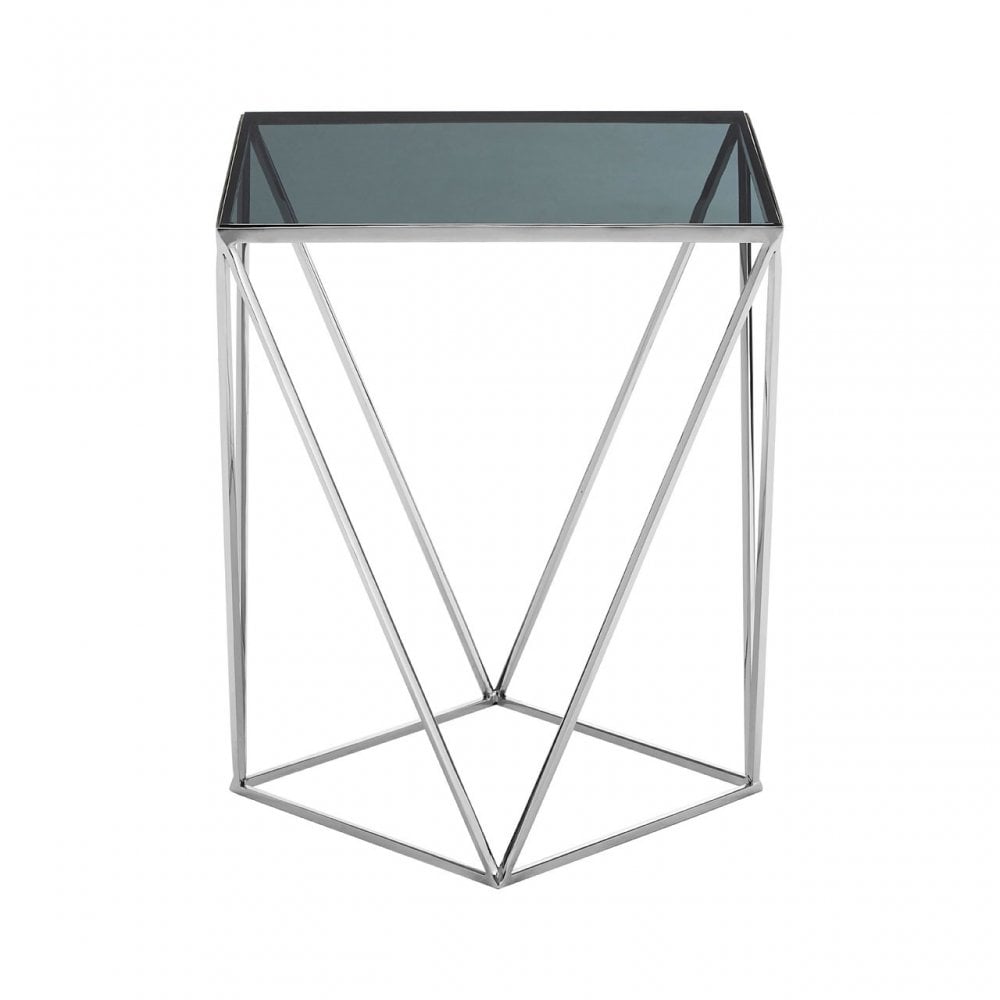 Gianna Square Quadrilateral Side Table, Stainless Steel, Glass, Black