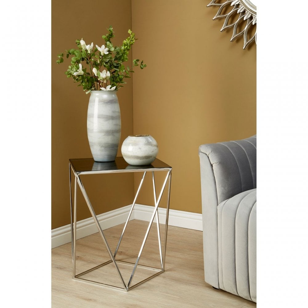 Gianna Square Quadrilateral Side Table, Stainless Steel, Glass, Black