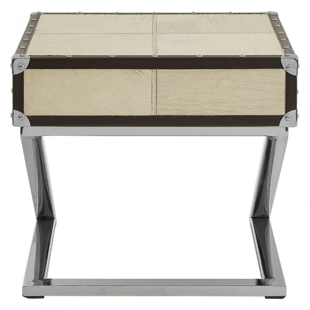 Mango Natural Wood and Leather Case Side Table