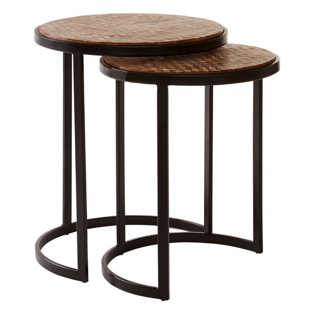 Halle Chevron Side Tables, Iron, Powder Coated Wood, Natural