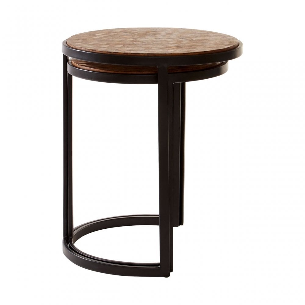 Halle Chevron Side Tables, Iron, Powder Coated Wood, Natural