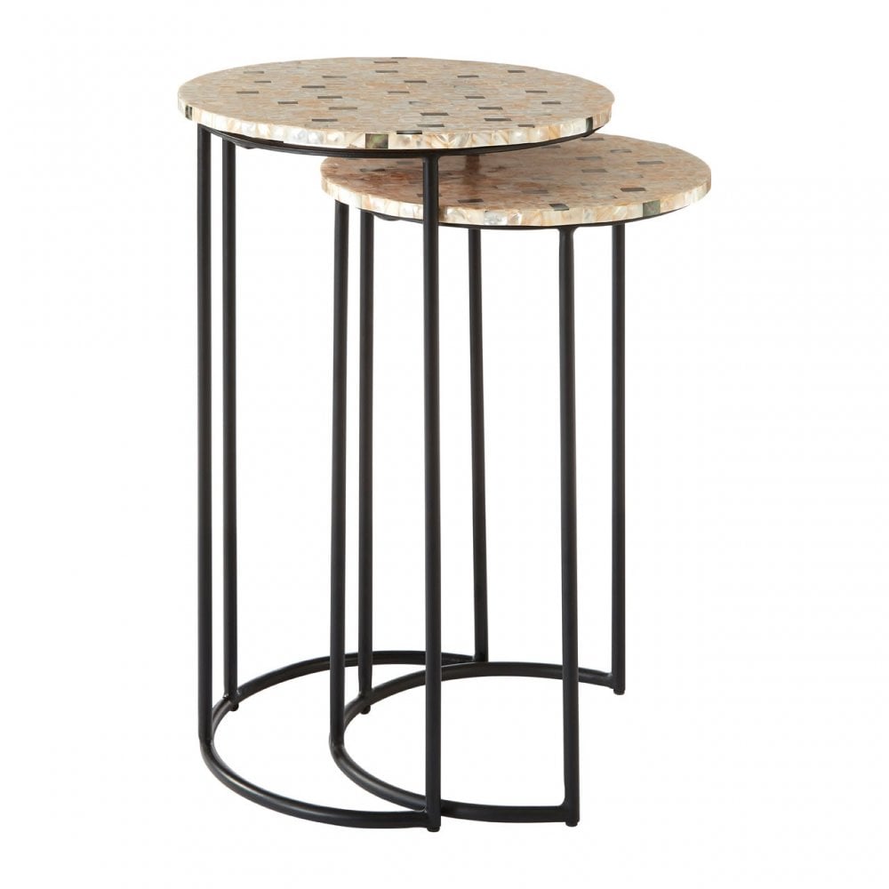 Halle Mother of Pearl Side Tables, Iron, Mother of Pearl