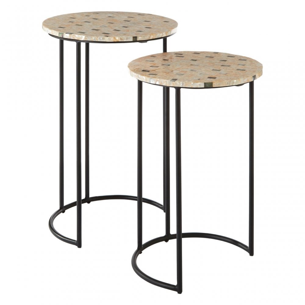 Halle Mother of Pearl Side Tables, Iron, Mother of Pearl