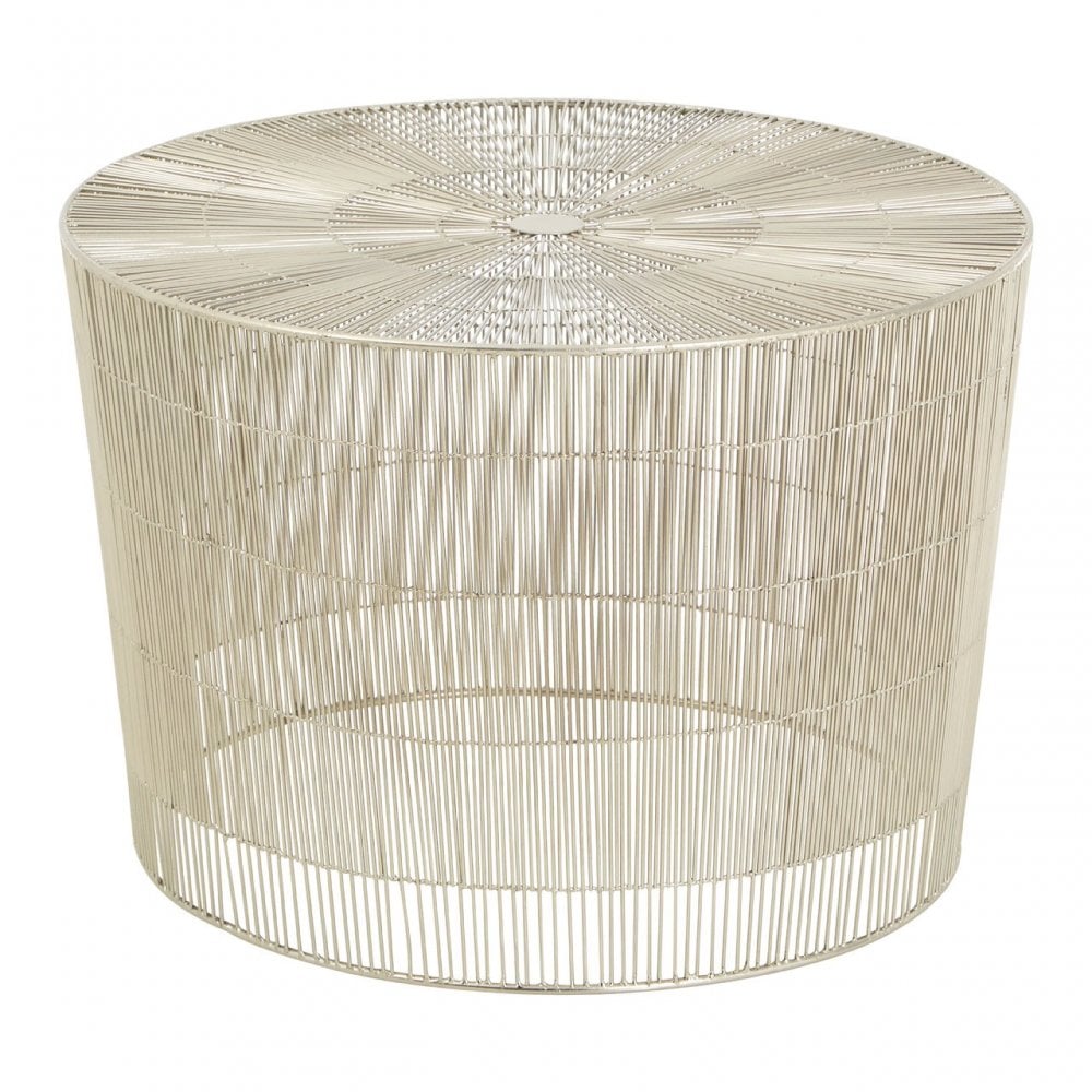 Hamish Cage-Shaped Small Round Table, Iron, Silver