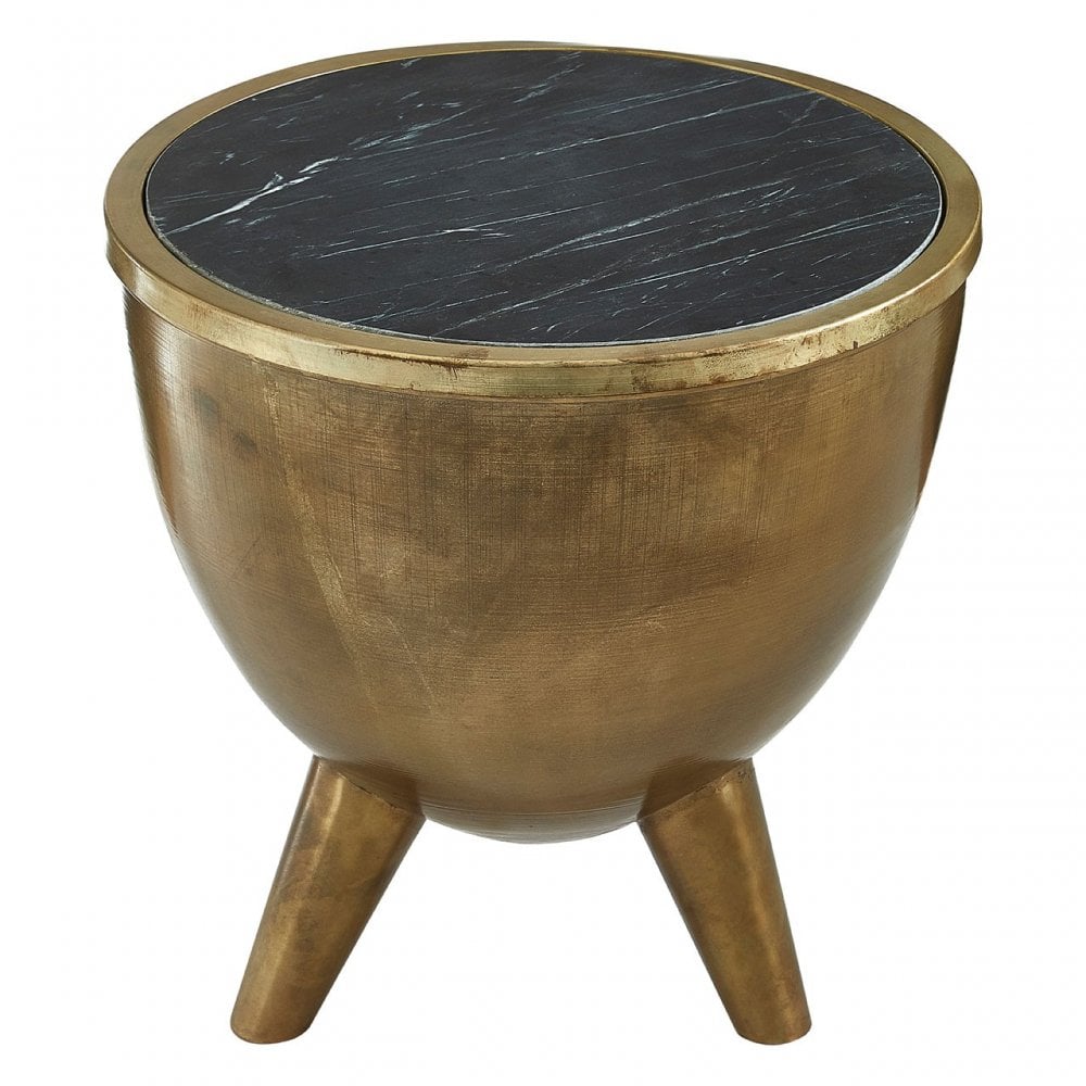 Crest Table Black Marble Top Table, Iron, Marble, Brass