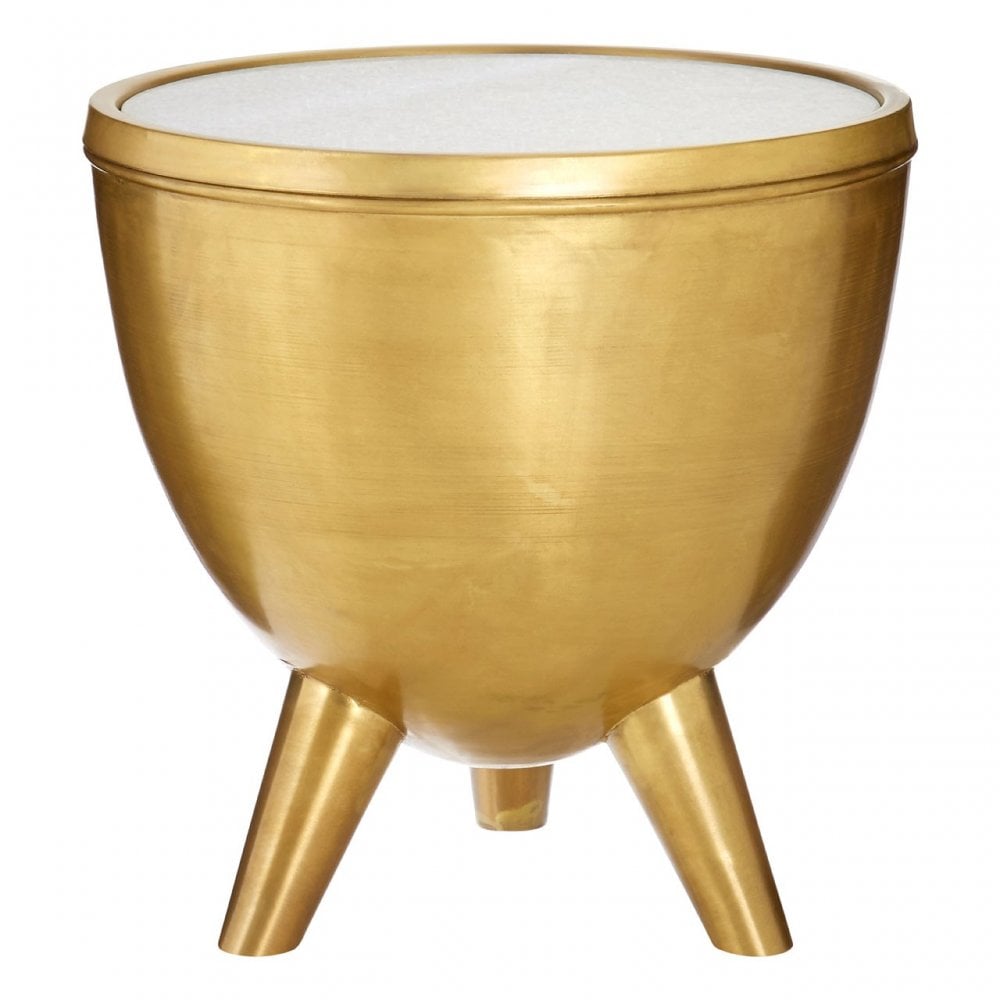 Crest Brass Finish White Marble Top Table, Iron, Marble, Brass
