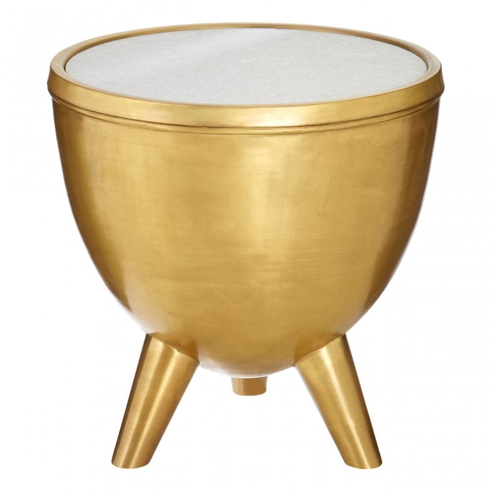 Crest Brass Finish White Marble Top Table, Iron, Marble, Brass