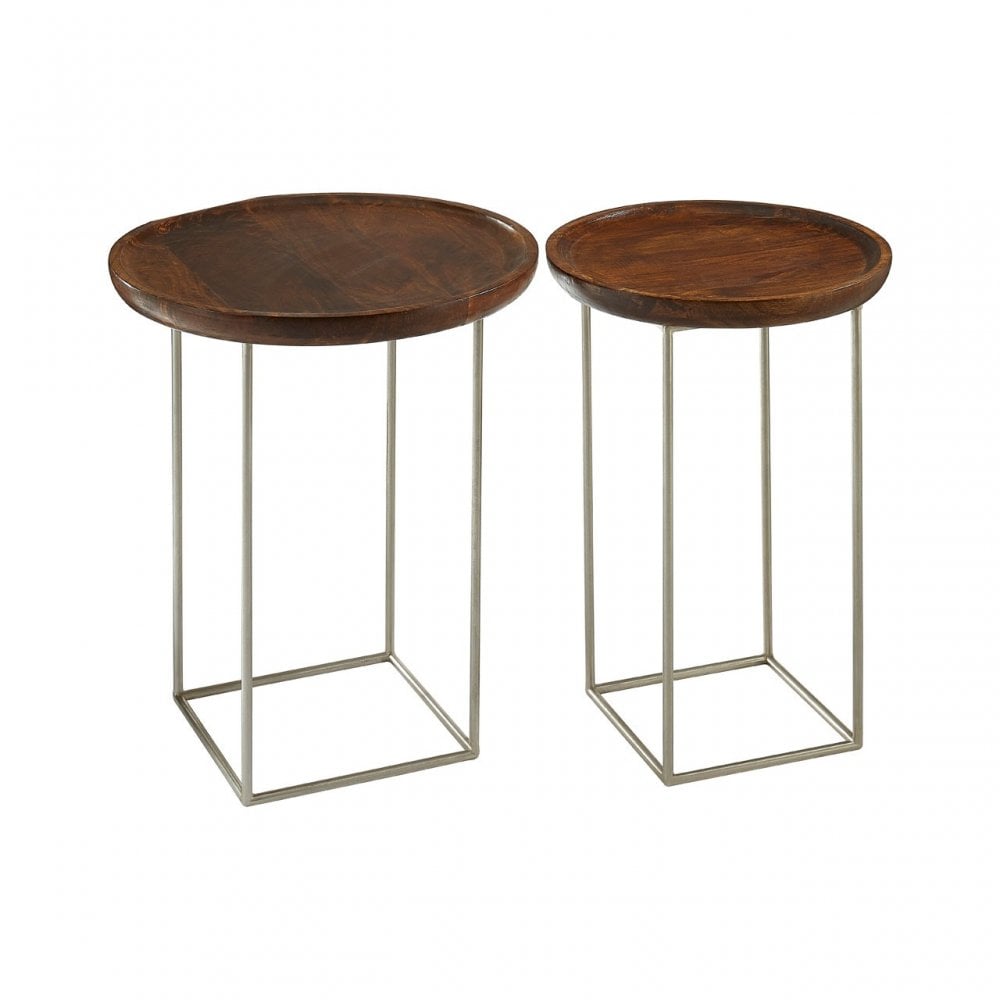 Crest Silver Iron / Wood Tops Side Tables, Iron, Wood, Silver