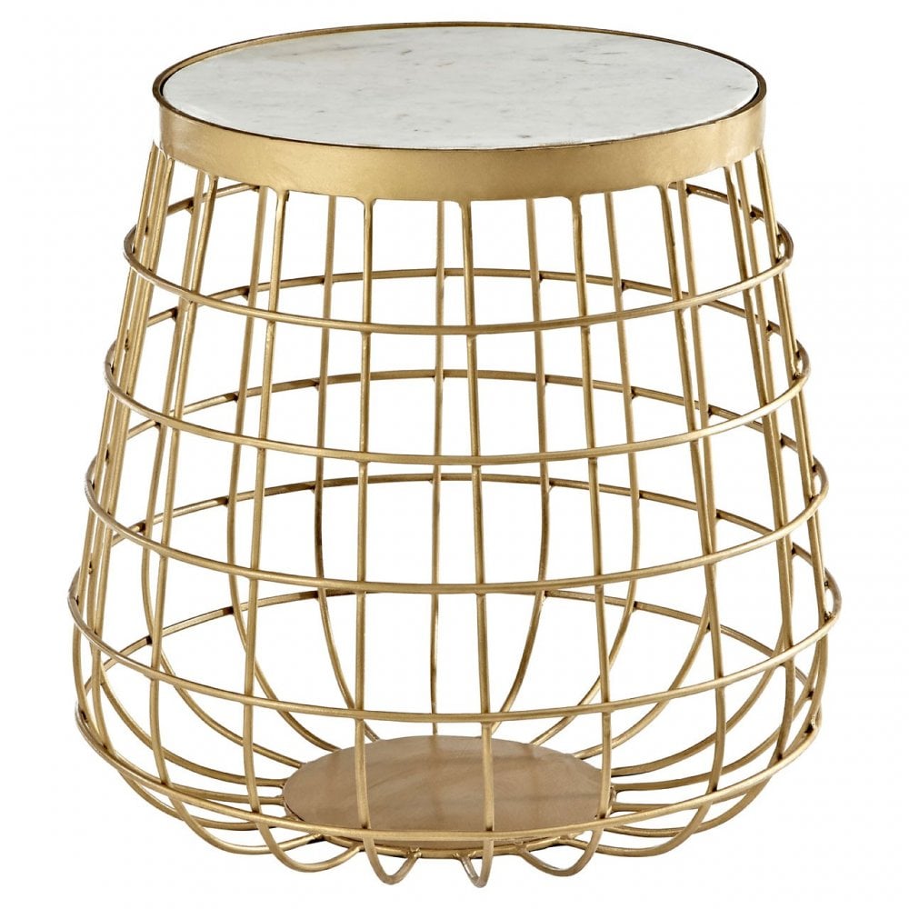 Vanor White Marble Top Side Table, Brass, Iron, Marble, Brass