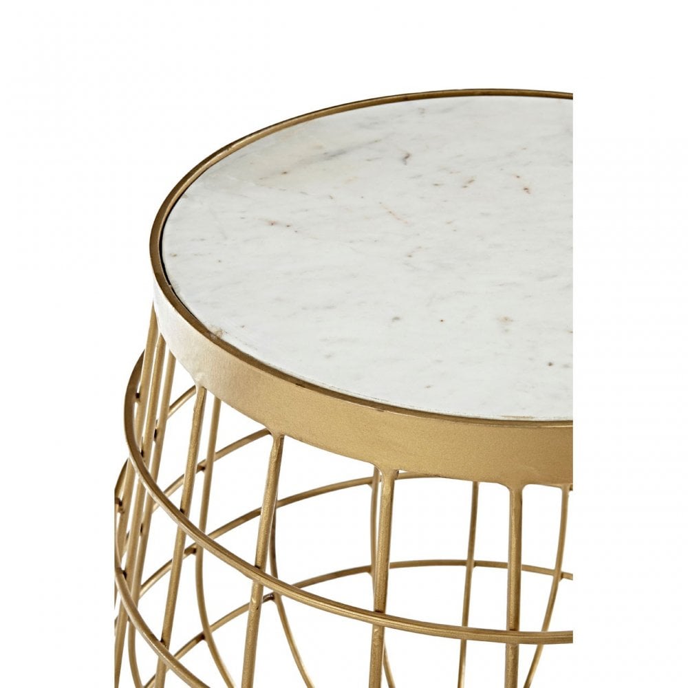 Vanor White Marble Top Side Table, Brass, Iron, Marble, Brass
