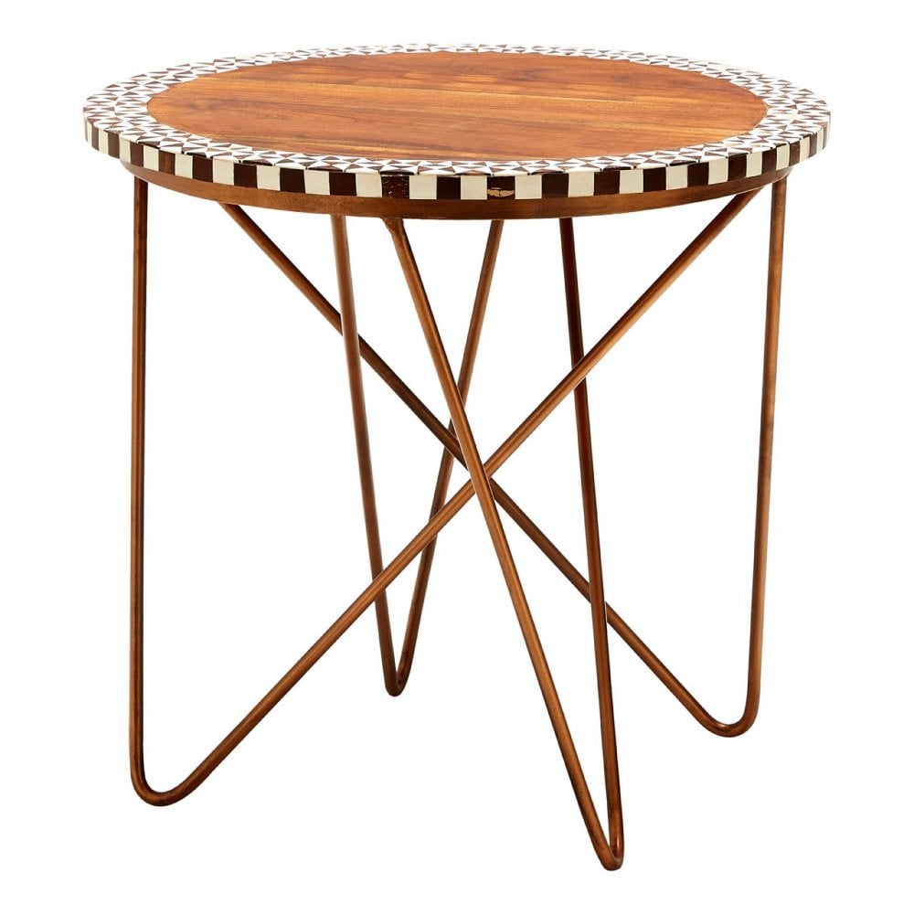 Hektor Hektor Artisan Round Acacia Wood Side Table, Acacia Wood, Iron, Natural