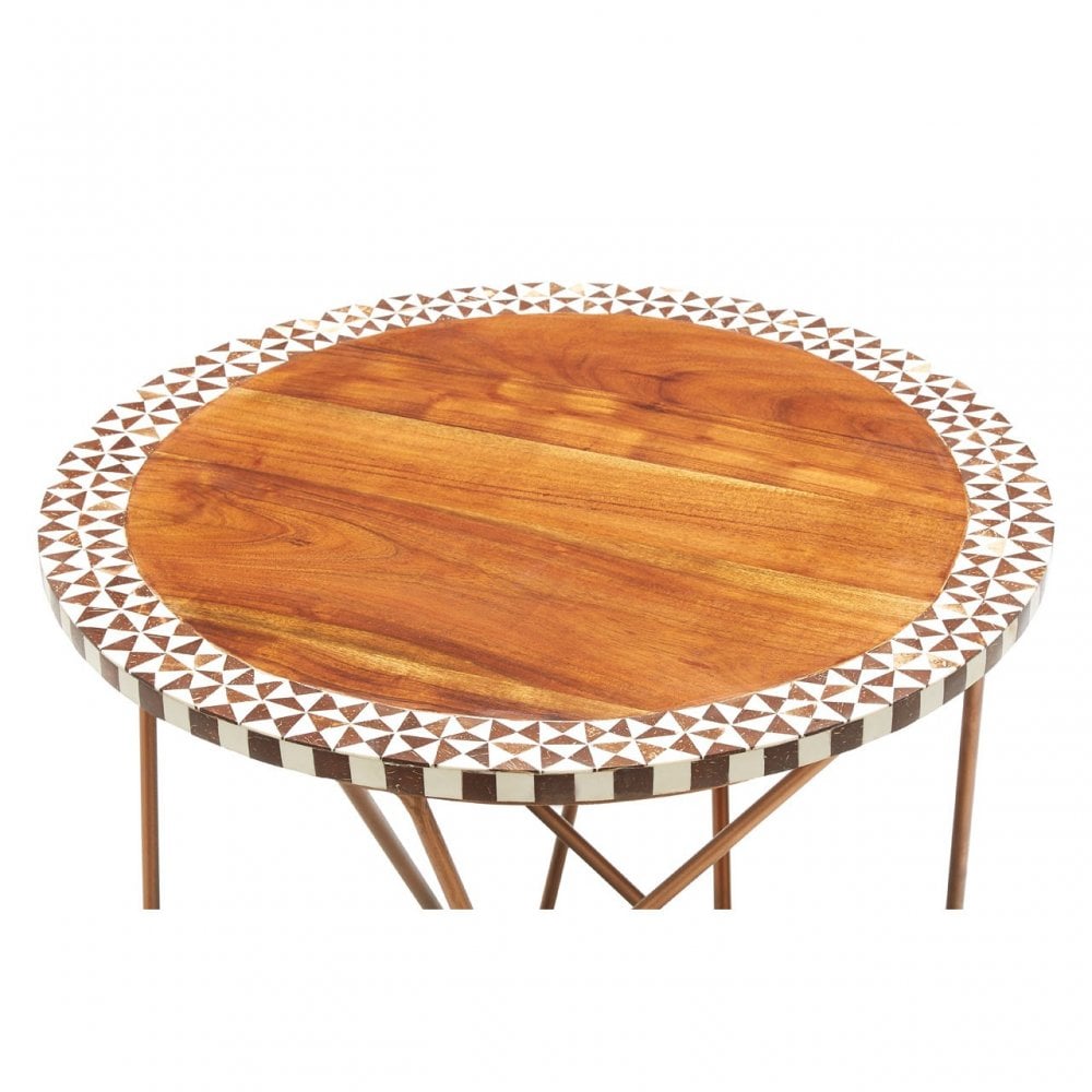 Hektor Hektor Artisan Round Acacia Wood Side Table, Acacia Wood, Iron, Natural