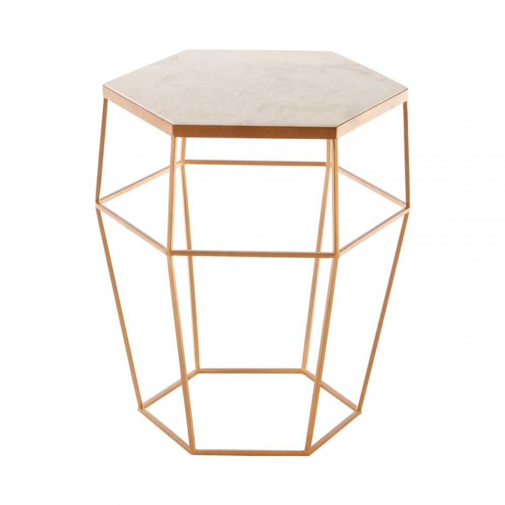 Gianna Hexagonal Marble Top Side Table, Marble, Iron, Natural