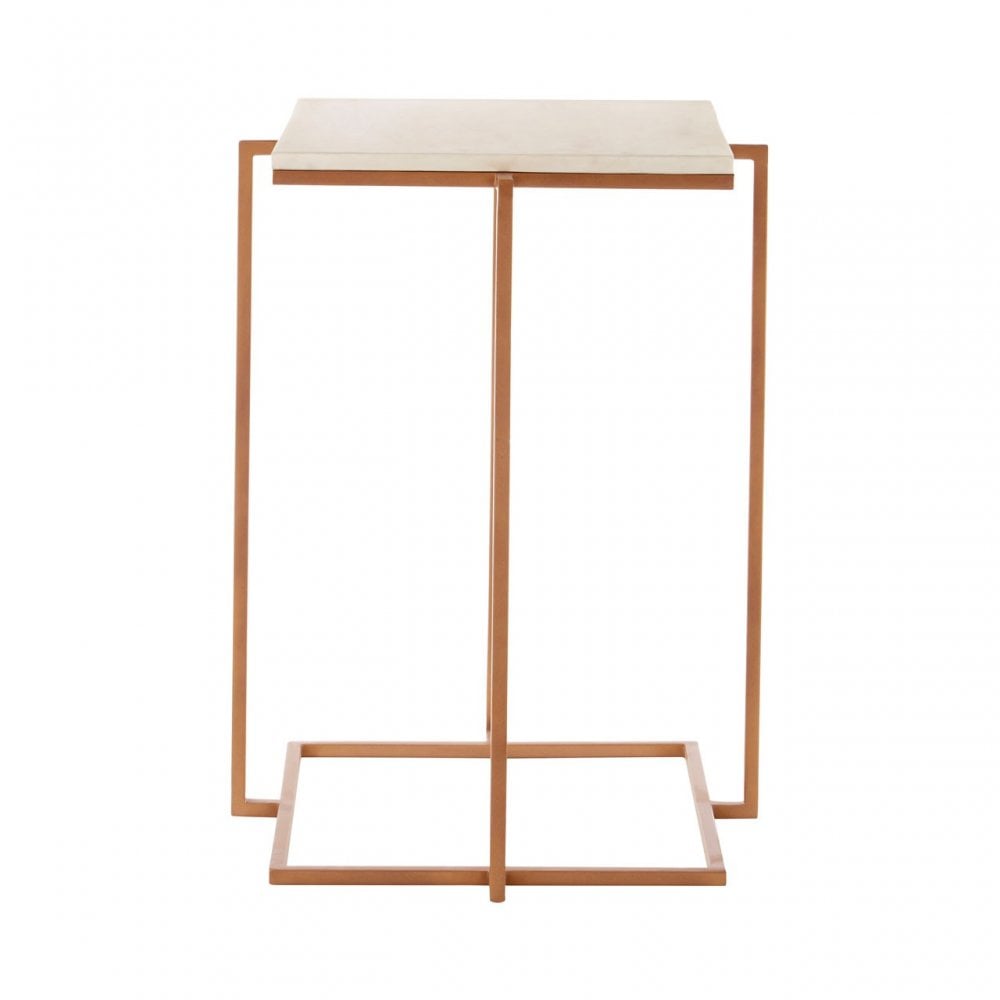 Gianna Side Table with Gold Finish Legs, Marble, Iron, Natural