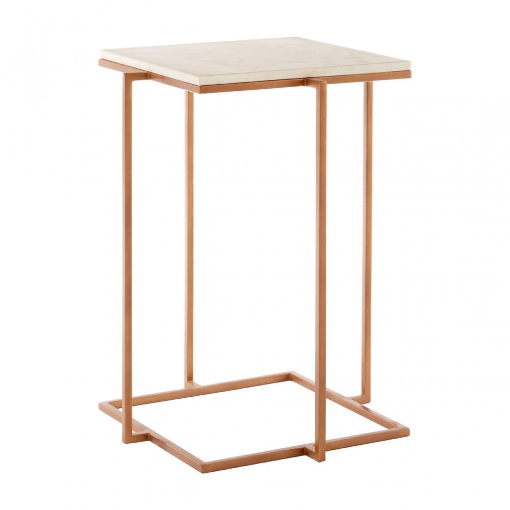 Gianna Side Table with Gold Finish Legs, Marble, Iron, Natural