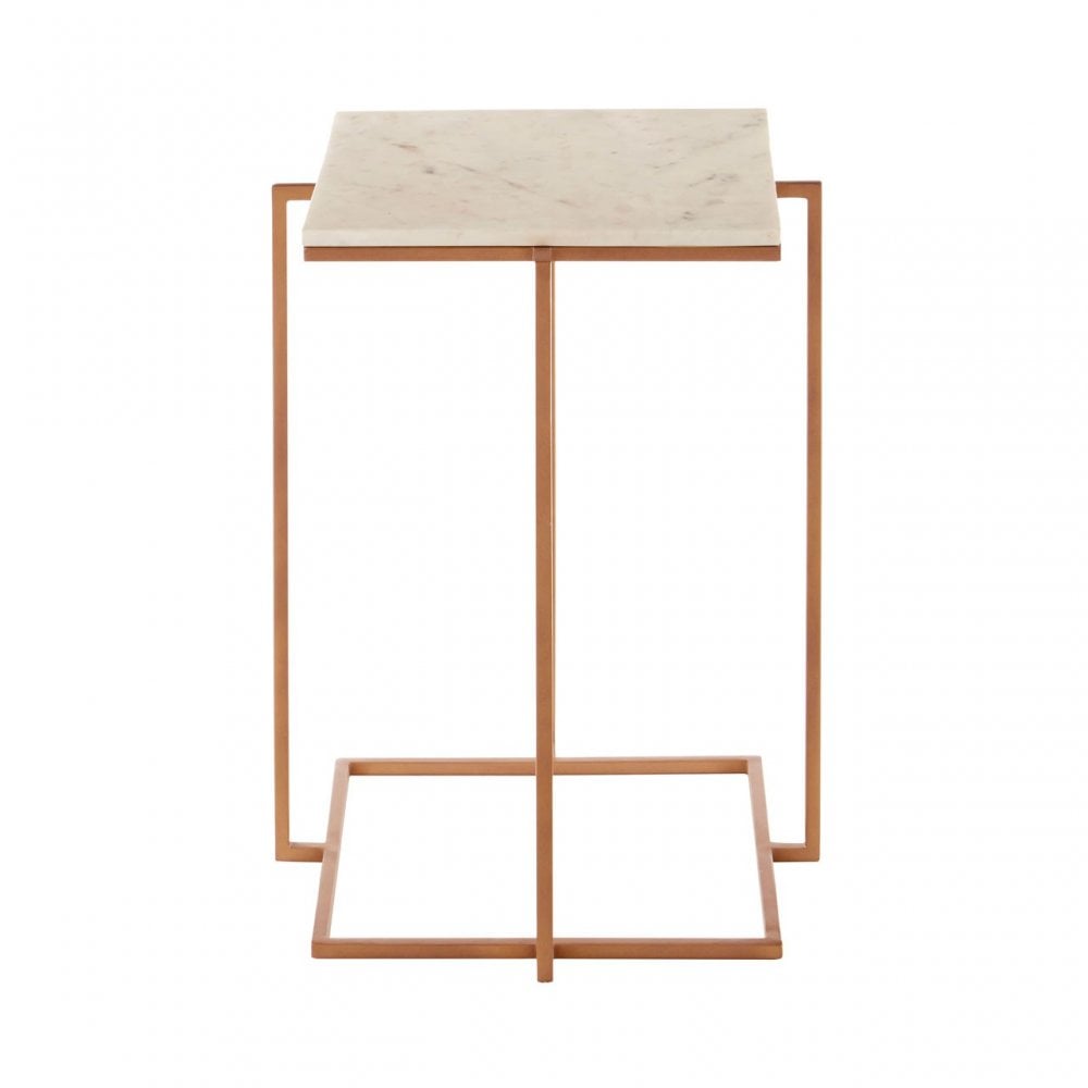 Gianna Side Table with Gold Finish Legs, Marble, Iron, Natural