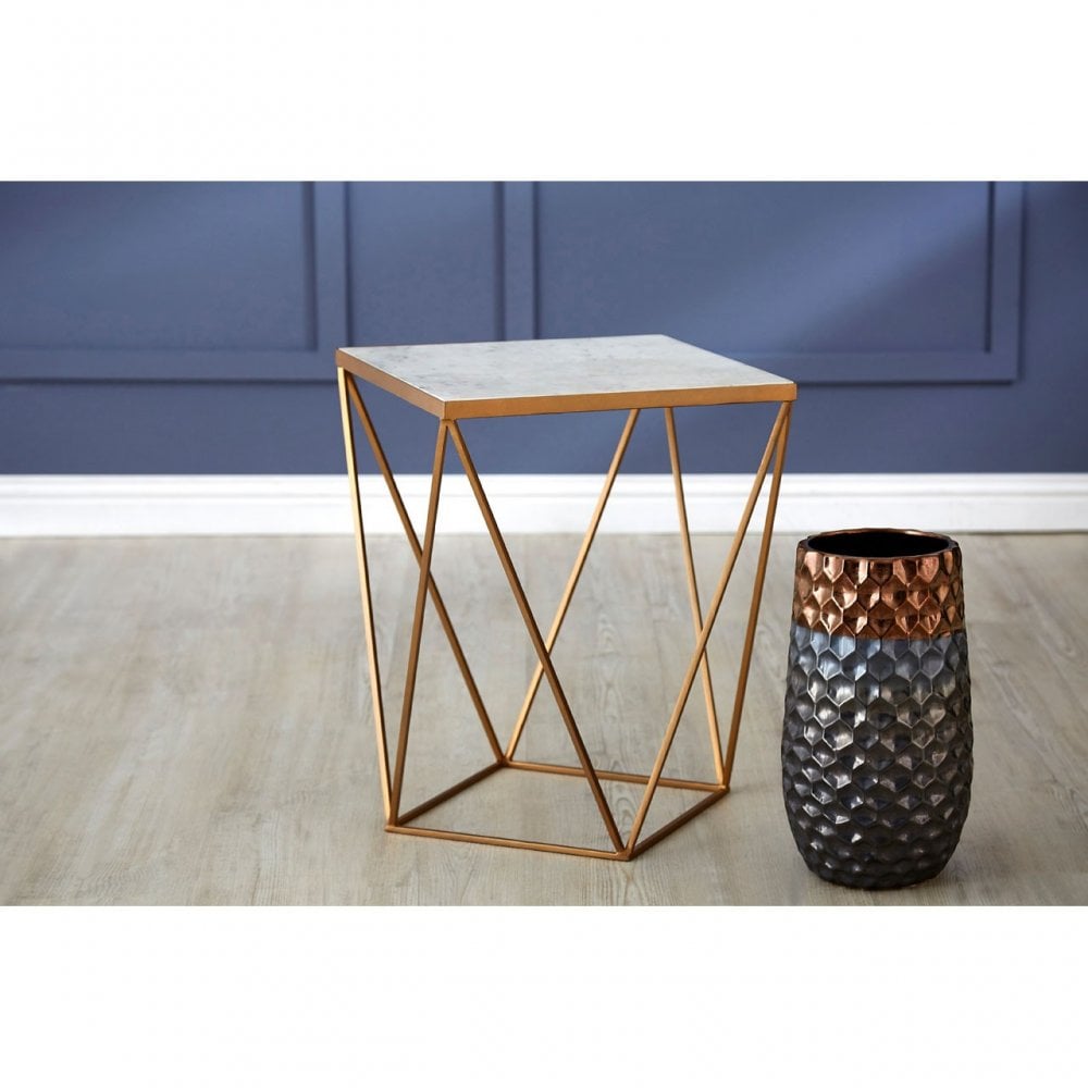 Gianna Square Marble Top Side Table, Marble, Iron, Natural