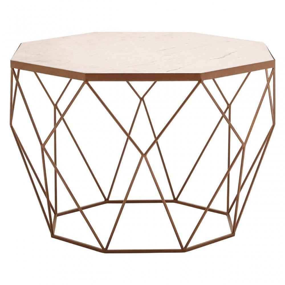 Gianna Octagon White Marble Coffee Table, Marble, Iron, White