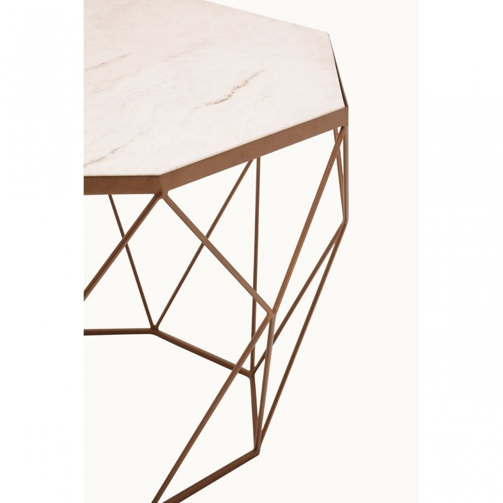 Gianna Octagon White Marble Coffee Table, Marble, Iron, White