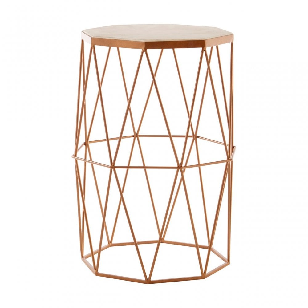 Gianna Octagonal Marble / Gold Side Table, Iron, Marble, Gold