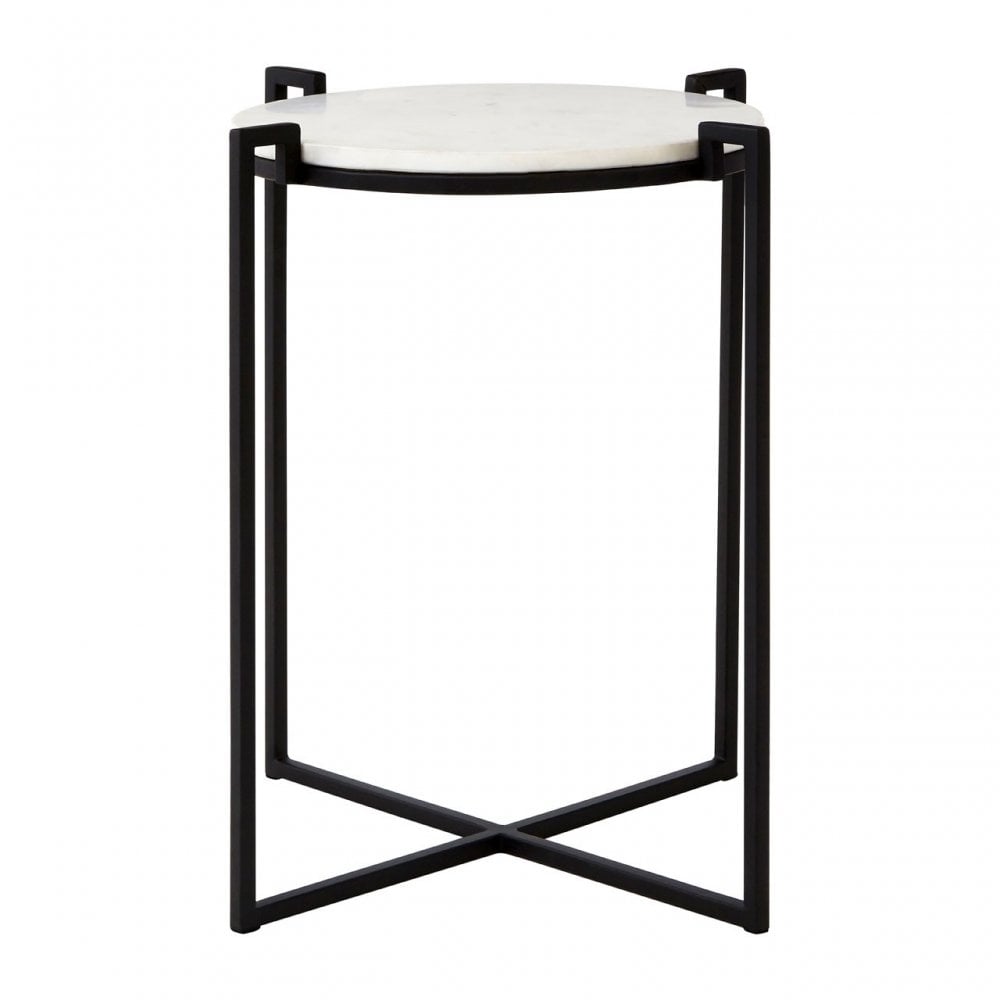 Gianna Black Cross Legged Side Table, Marble, Iron, Black