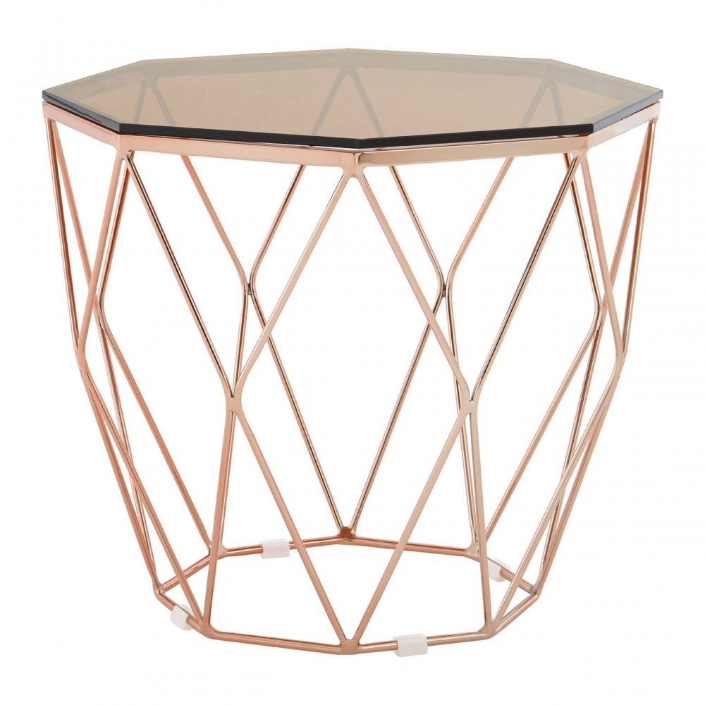 Enrich End Table with Rose Gold Base, Tempered Glass, Rose Gold