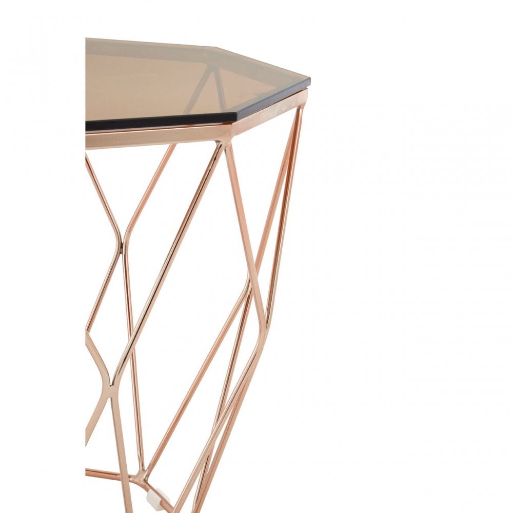 Enrich End Table with Rose Gold Base, Tempered Glass, Rose Gold