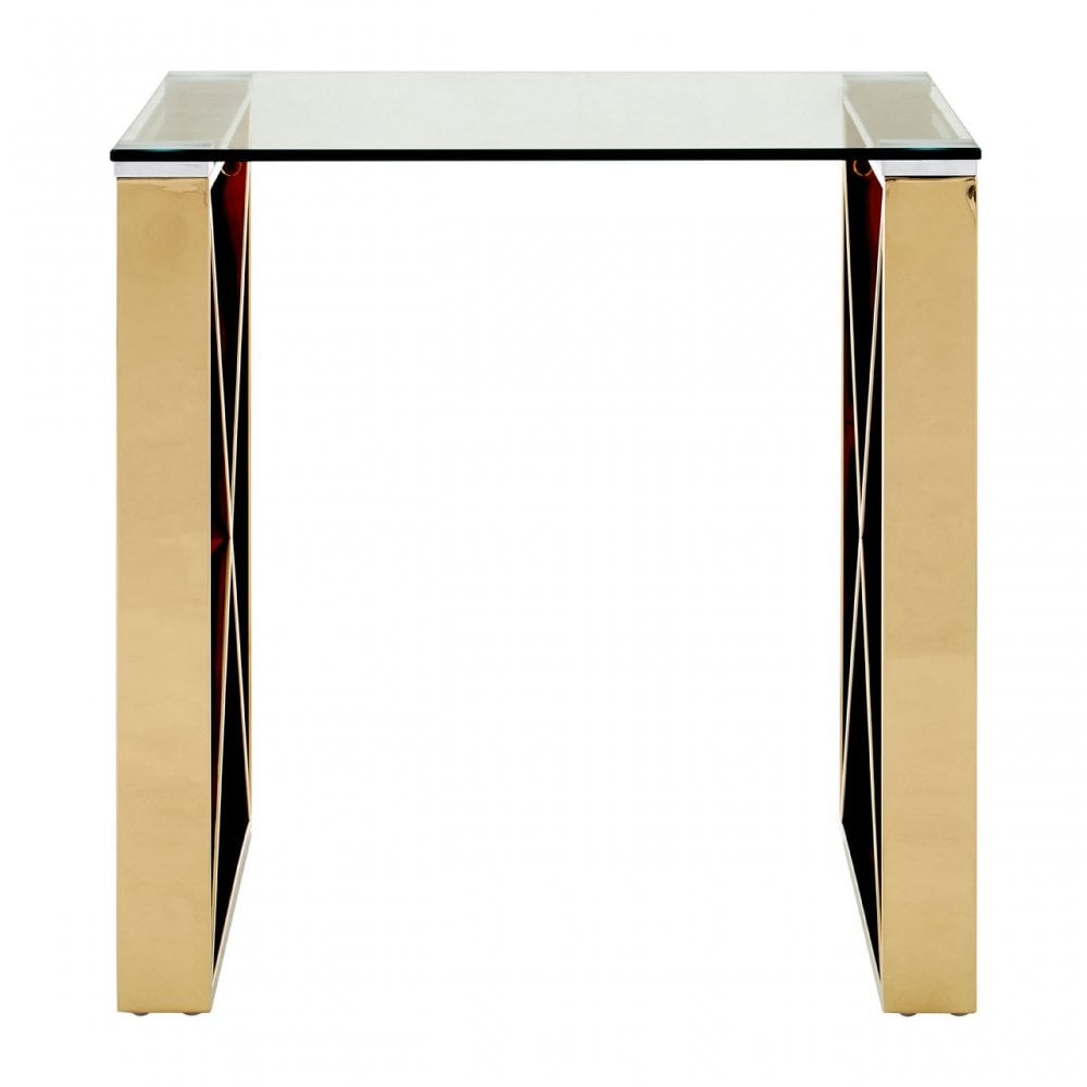 Enrich End Table, Stainless Steel, Glass, Gold