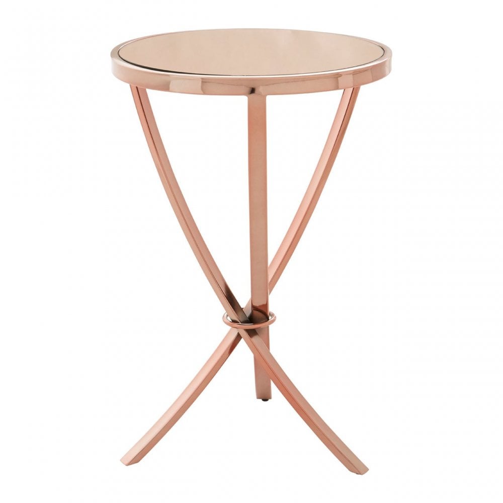 Enrich Rose Gold Pinched Side Table, Mirrored Glass, Rose Gold