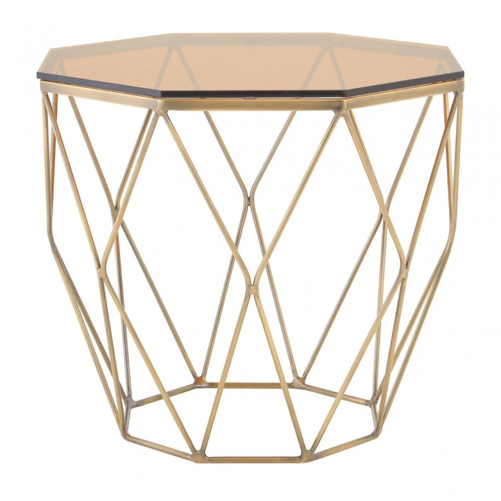 Enrich End Table with Brushed Bronze Base, Tempered Glass, Bronze