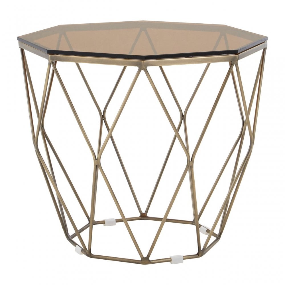 Enrich End Table with Brushed Bronze Base, Tempered Glass, Bronze