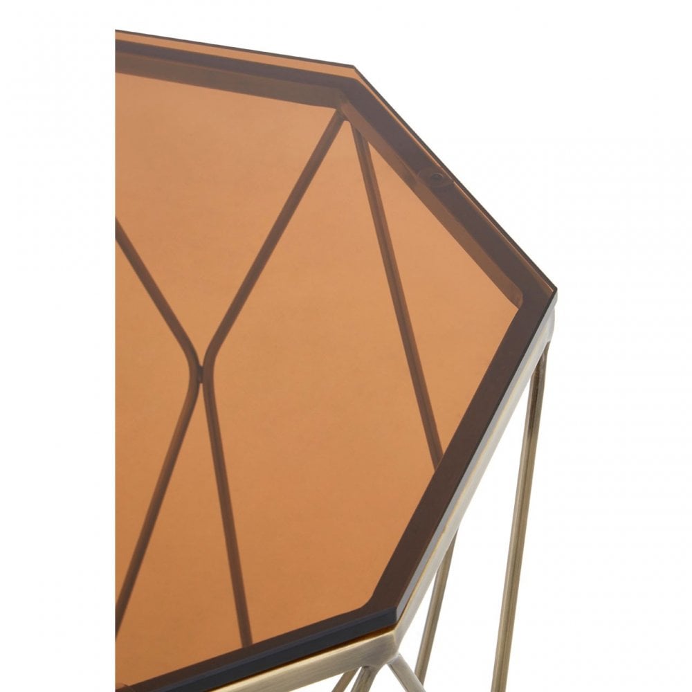 Enrich End Table with Brushed Bronze Base, Tempered Glass, Bronze