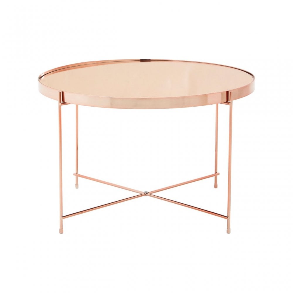 Enrich Large Pink Mirror Side Table, Mirrored Glass, Gold