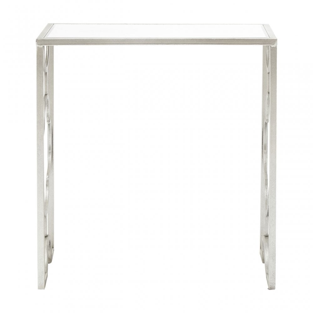Merlin Silver Leaf Side Tables €€Œ Set of 2, Iron, Mirrored Glass, Silver