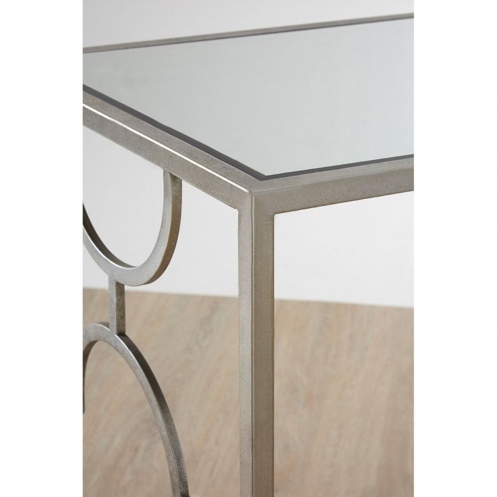 Merlin Silver Leaf Side Tables €€Œ Set of 2, Iron, Mirrored Glass, Silver