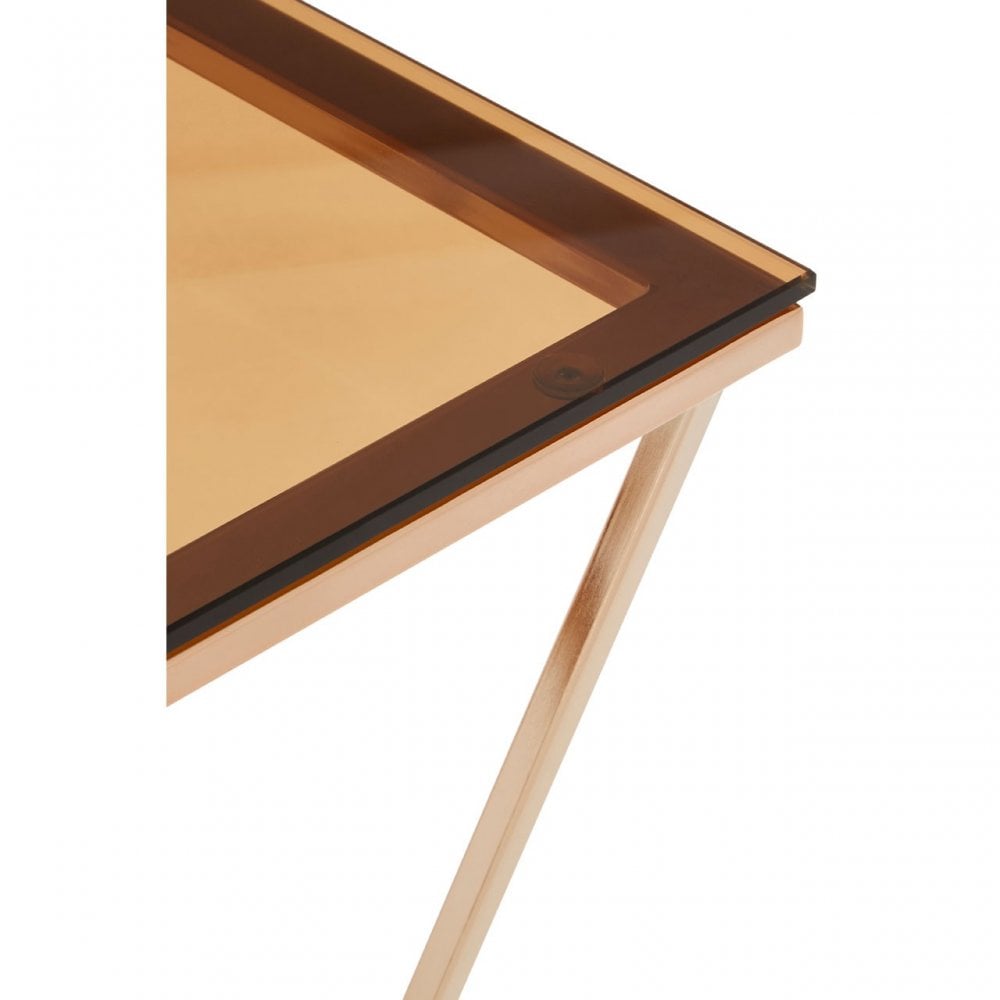 Enrich Square Champagne Triangular End Table, Tempered Glass, Gold