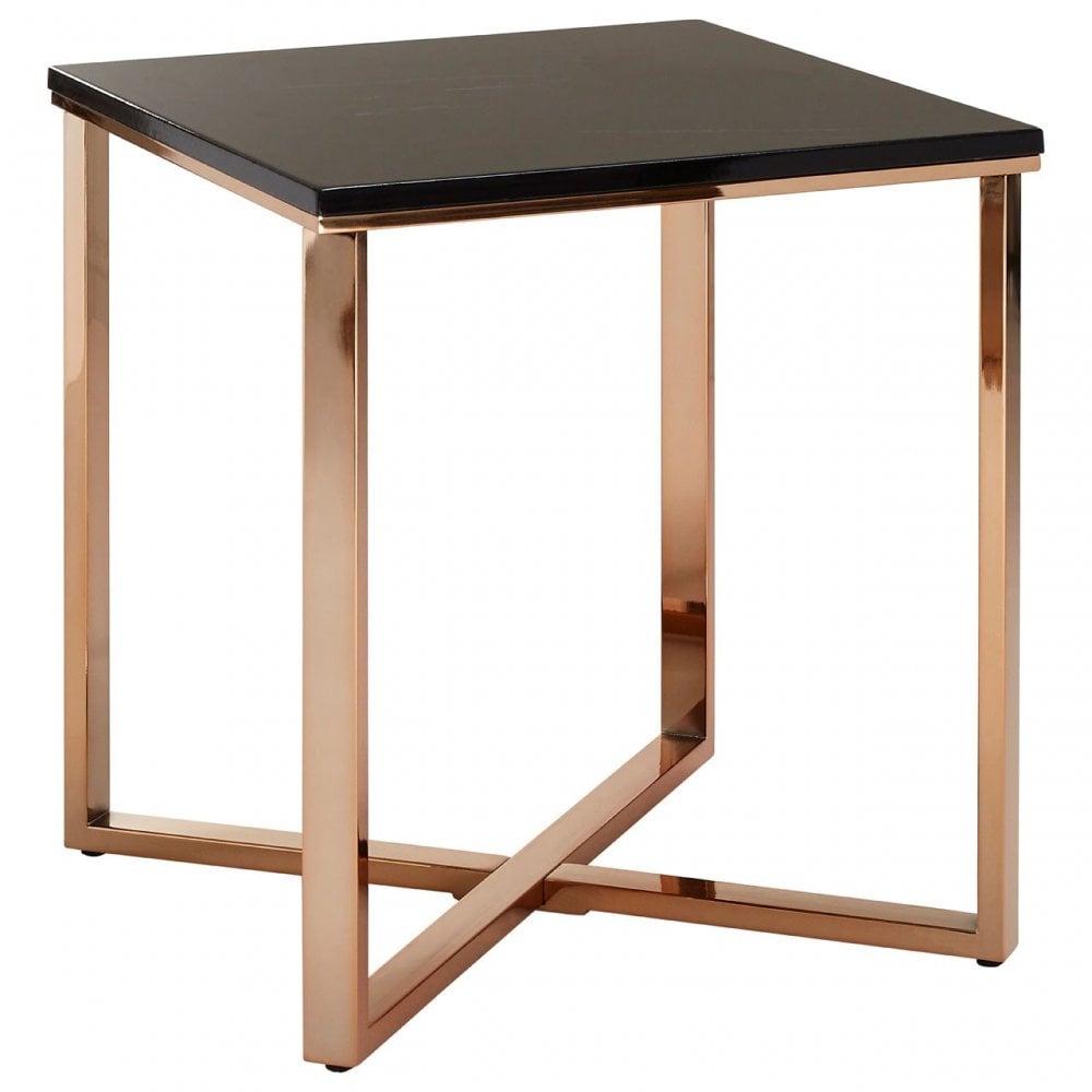 Enrich Square Black Faux Marble End Table, Wood, Paper, Black