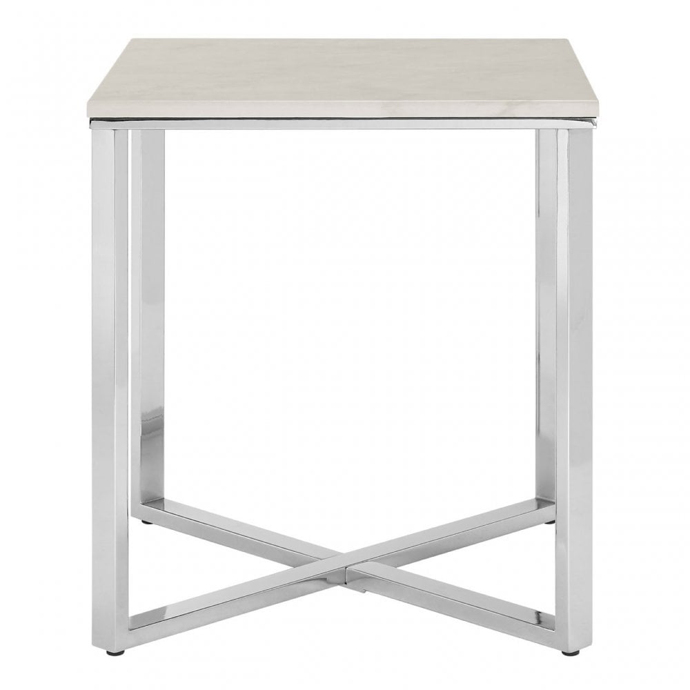 Enrich White Faux Marble Square End Table, Wood, Paper, White