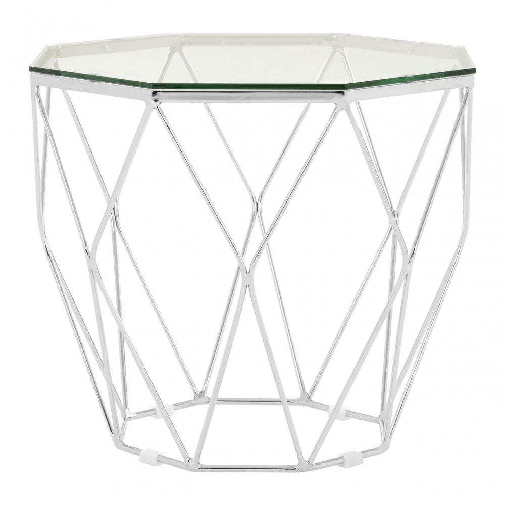 Enrich Tempered Glass / Chrome End Table, Tempered Glass, Clear