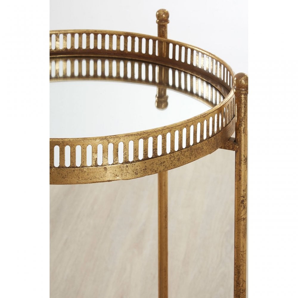 Reza Gold Finish Mirrored Tray Table, Iron, Mirrored Glass, Gold