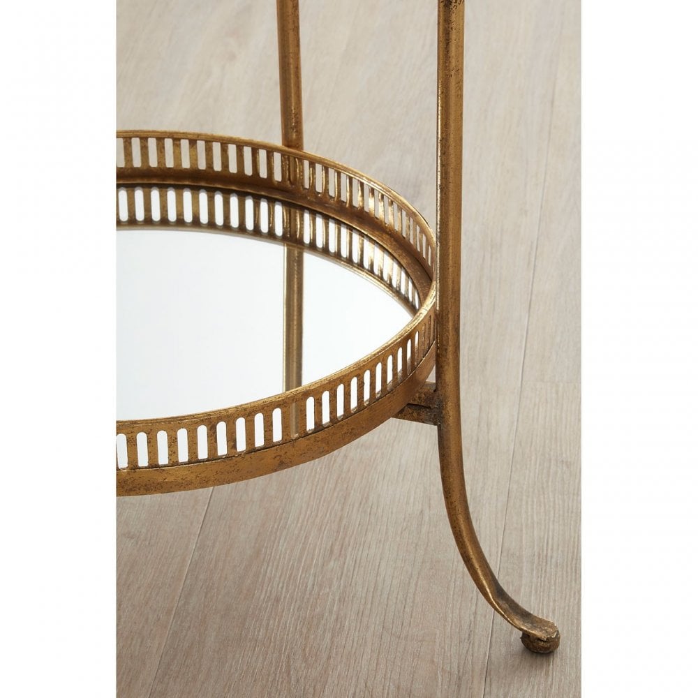 Reza Gold Finish Mirrored Tray Table, Iron, Mirrored Glass, Gold