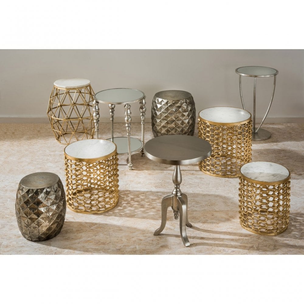 Marcia Silver Finish Side Table, Glass, Silver