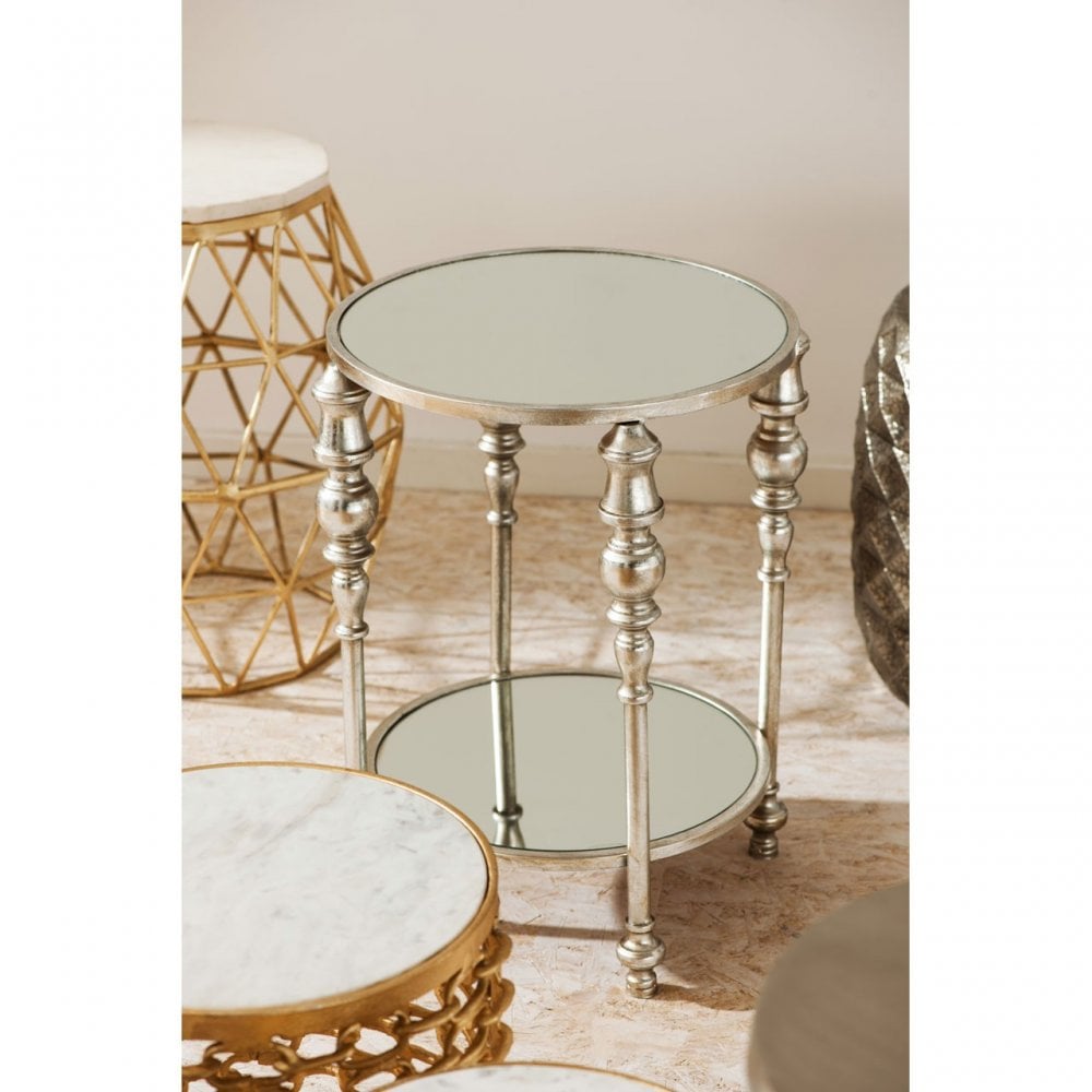 Marcia Two Tier Side Table, Glass, Silver